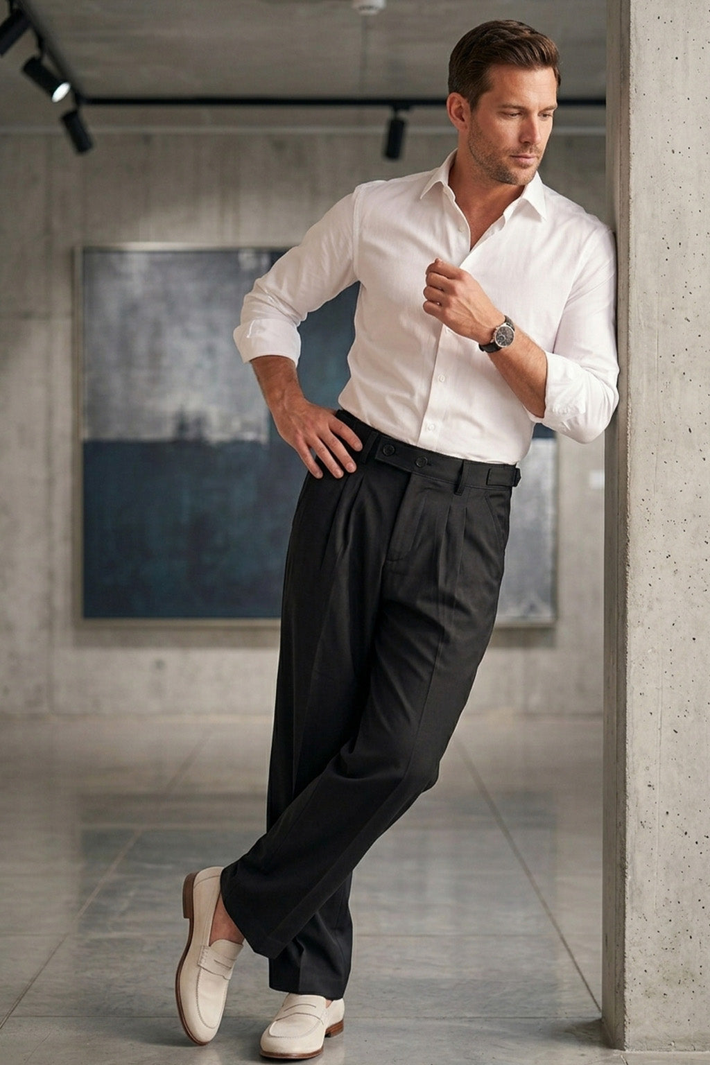 Black Tailored High-Waist Adjustable Weist Korean Pant