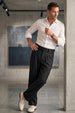 Black Tailored High-Waist Adjustable Weist Korean Pant