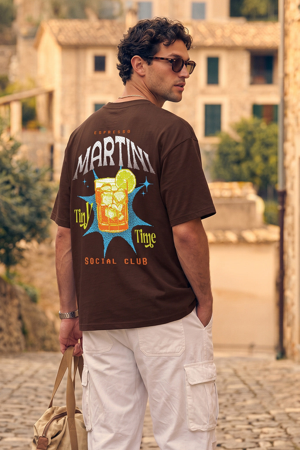 Martini Brown Oversized Printed T-shirt