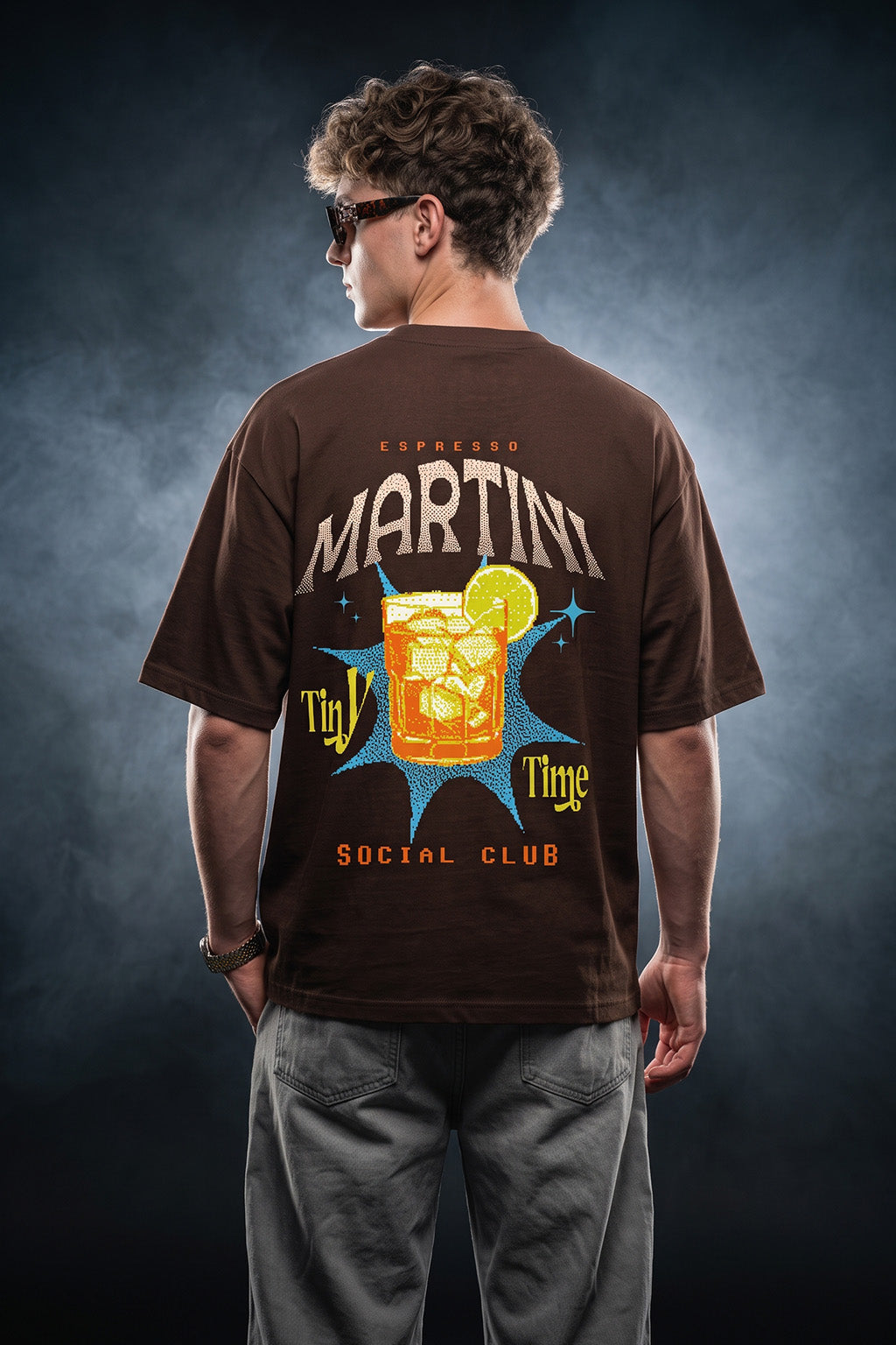Martini Brown Oversized Printed T-shirt