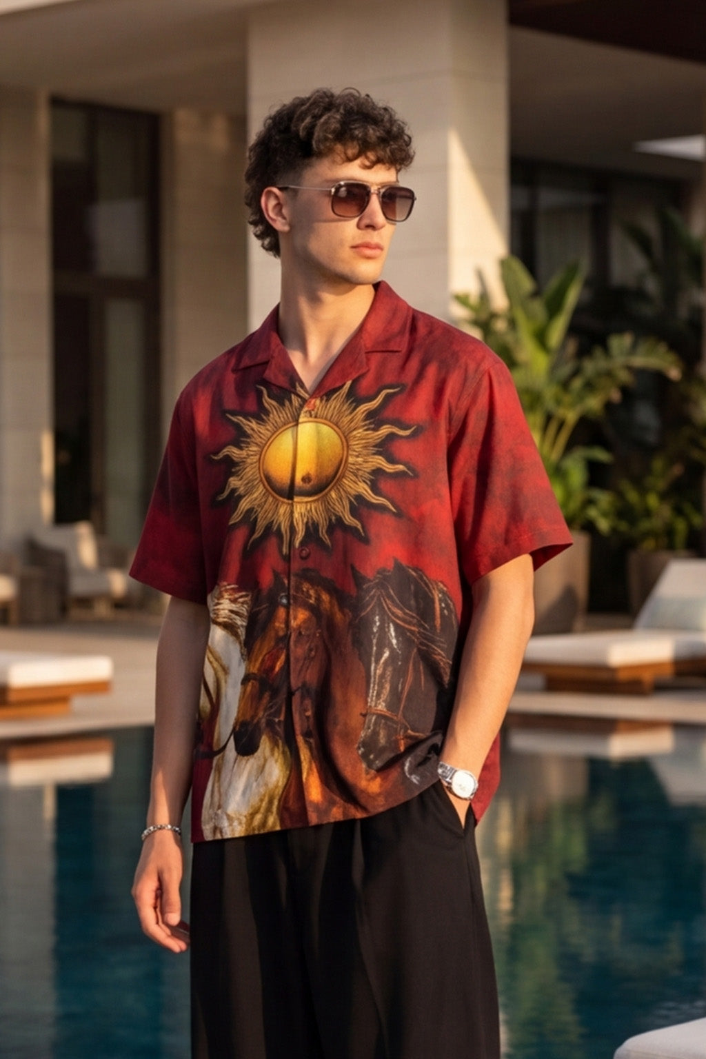 Solar Spirit Maroon All Over Print Oversized Exclusive Shirt