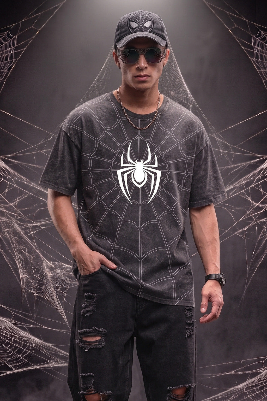 SpiderVerse Webline Black Acid Washed T-Shirt Supreme Edition