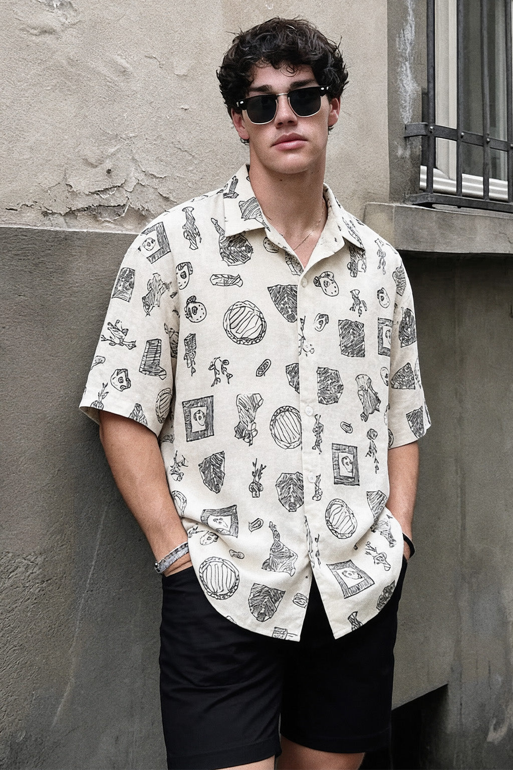 Sketchbook White All Over Printed Oversized Exclusive Shirt