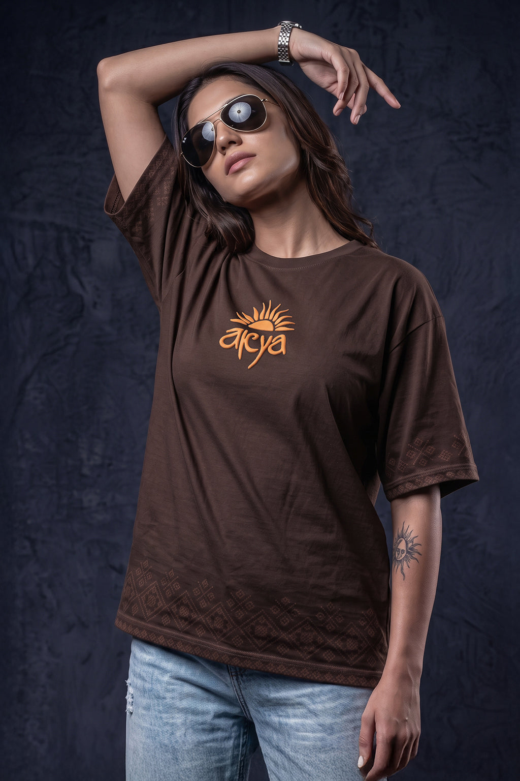 आर्य Brown Puff Printed Exclusive T-shirt Epic Collection For Women
