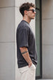 Cosmic Dark Grey Oversized Textured T-shirt