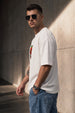 Fire Skull White Oversized Textured T-shirt