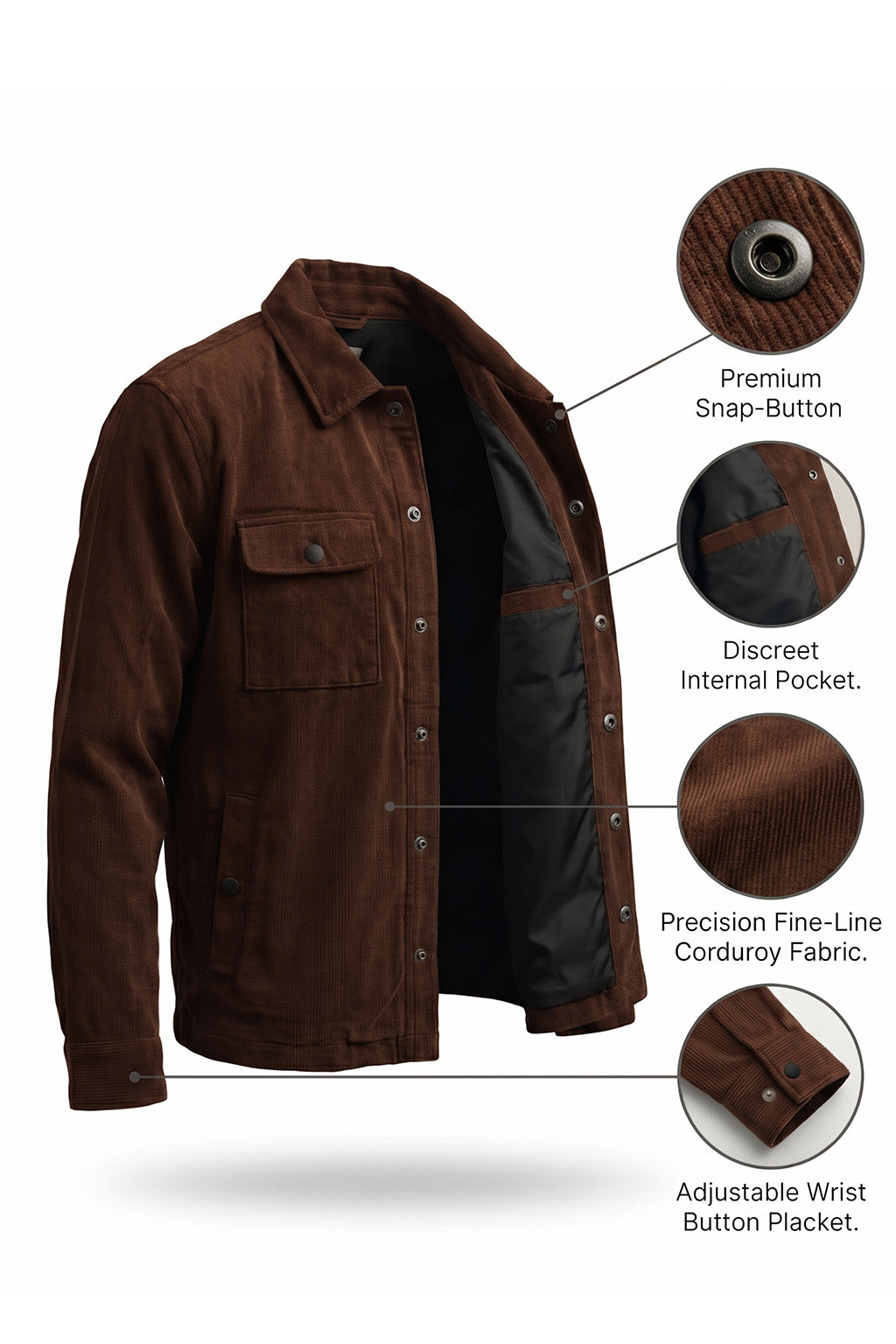 Chocolate Brown 4 Pocket Loose Fit Exclusive Corduroy Jacket