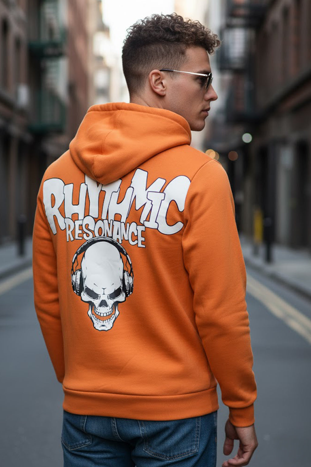 Rhythmic Orange Regular Fit Back Printed Hoodie