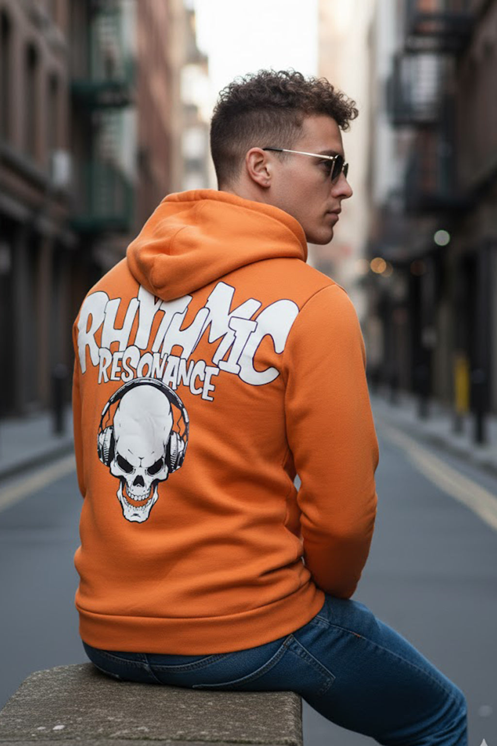 Rhythmic Orange Regular Fit Back Printed Hoodie