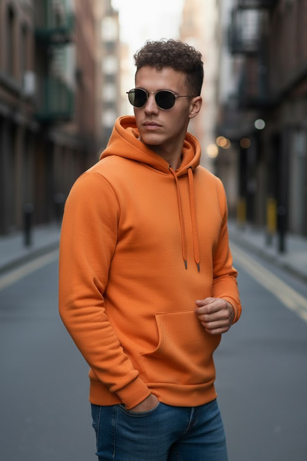 Rhythmic Orange Regular Fit Back Printed Hoodie