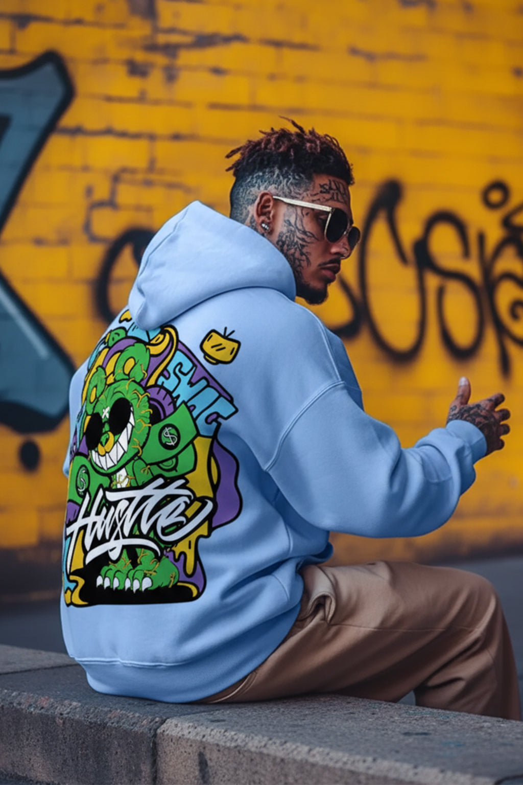 Hustle Mode: Green Print Men's Oversized Hoodie