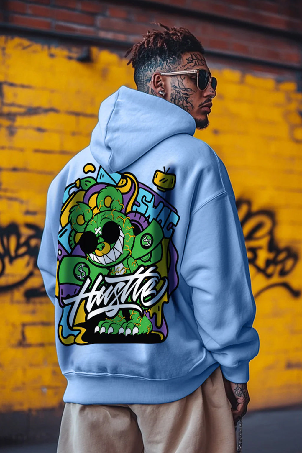Hustle Mode: Green Print Men's Oversized Hoodie