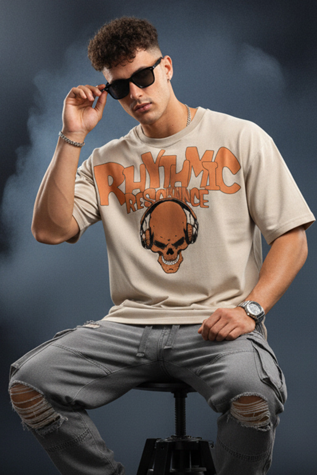 RHYTHMIC Swanwhite Oversized Typography Printed  T-shirt