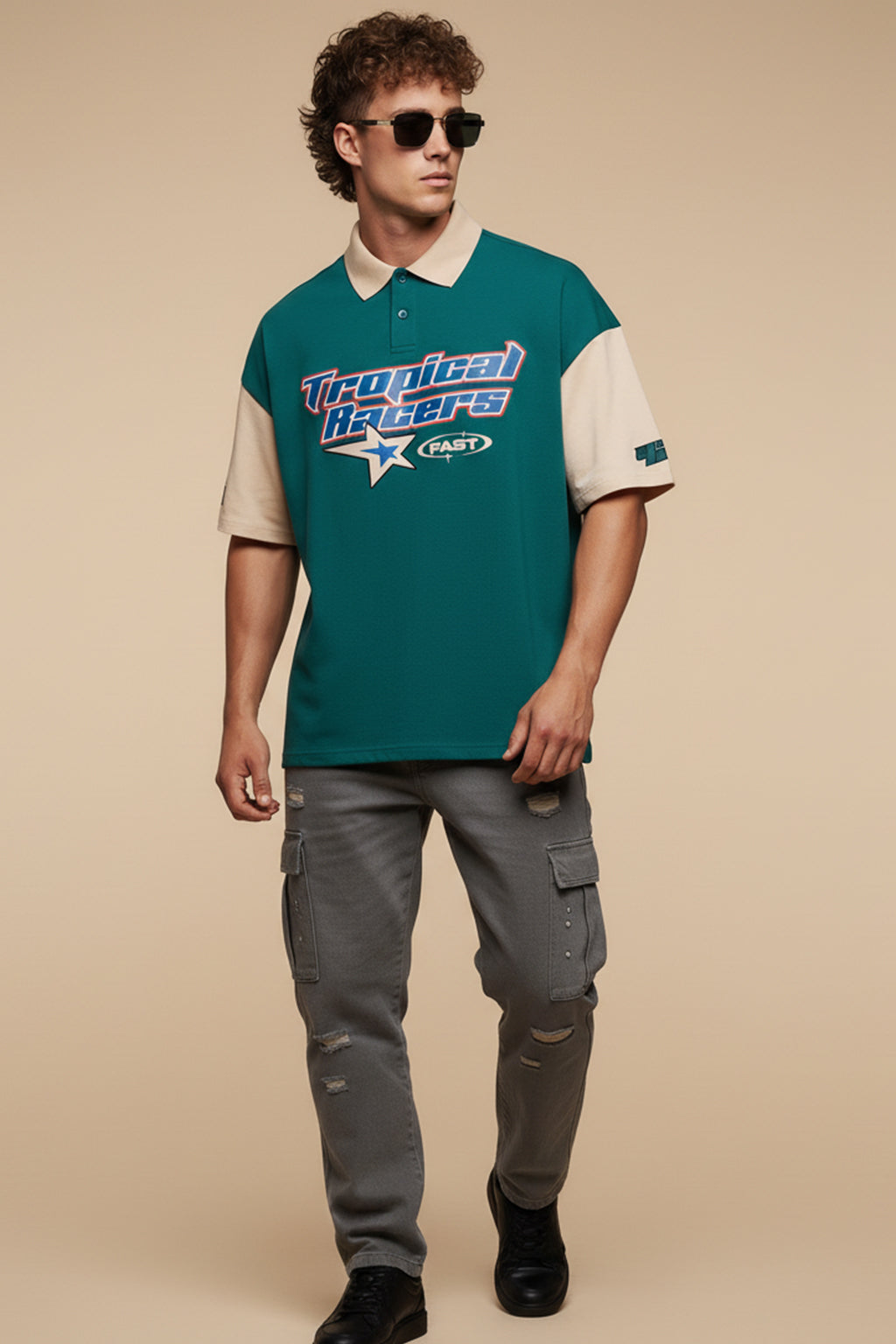 Tropical Racers Green Oversized Polo T-shirt