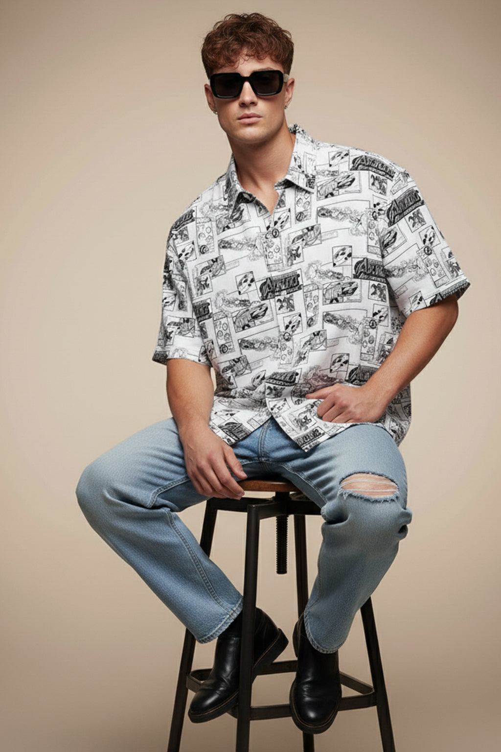 Avengers White All Over Print Oversized Exclusive Shirt