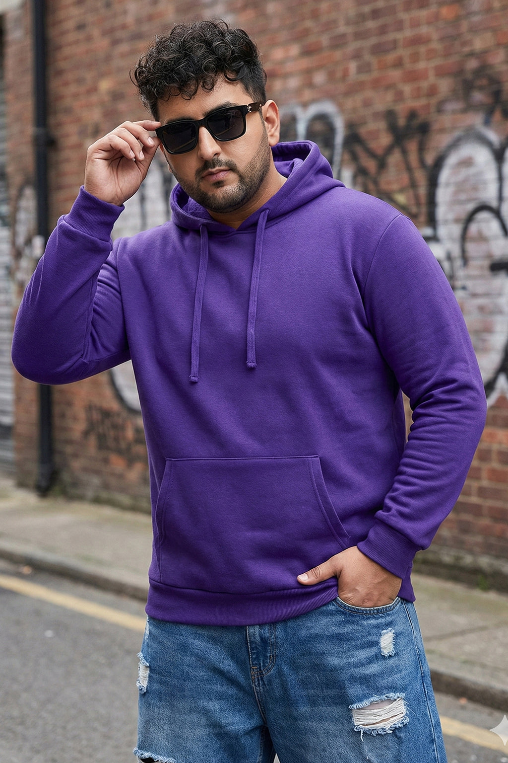 Purple Plain Plus Size Hoodie