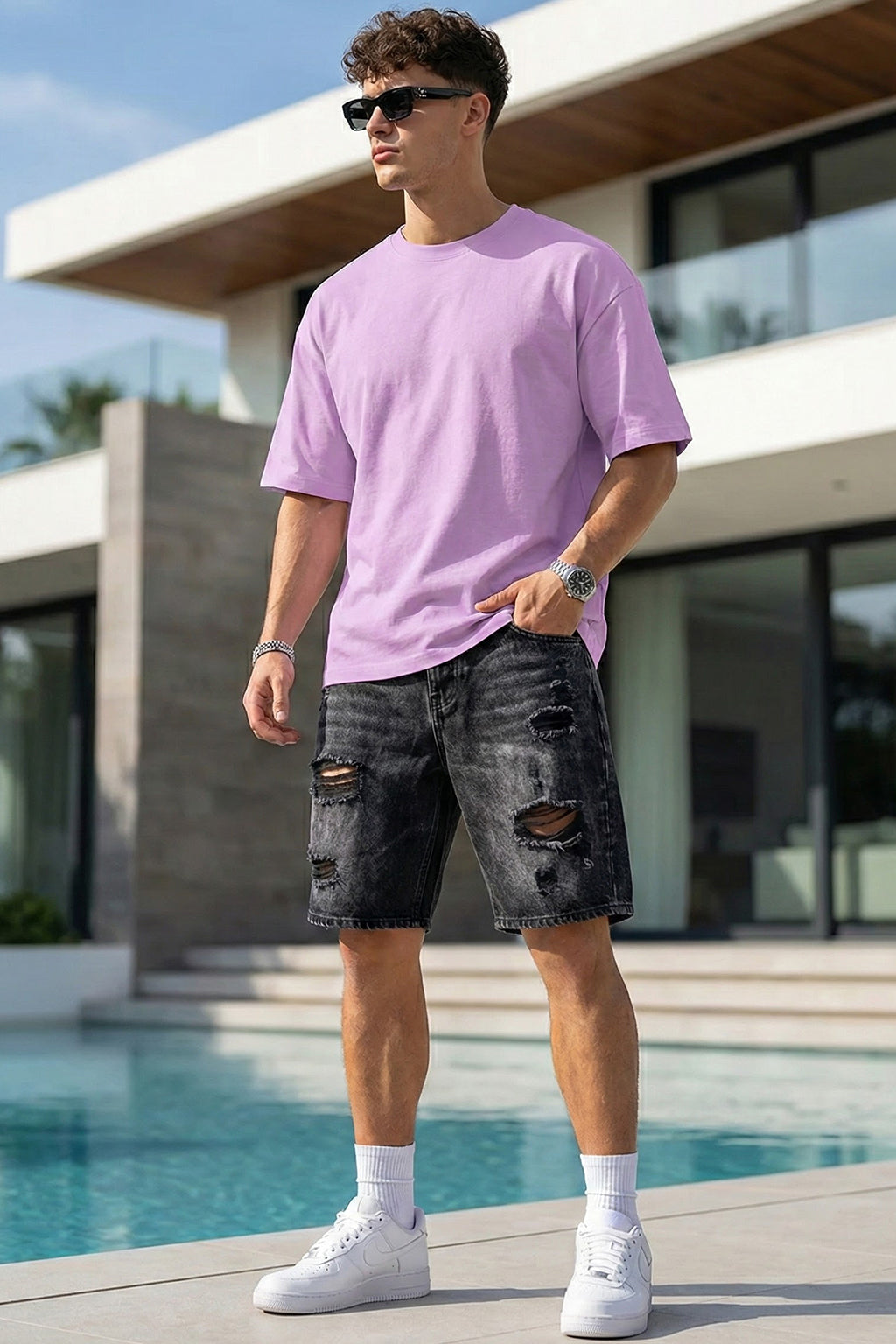 Lilac Plain Oversized T-shirt