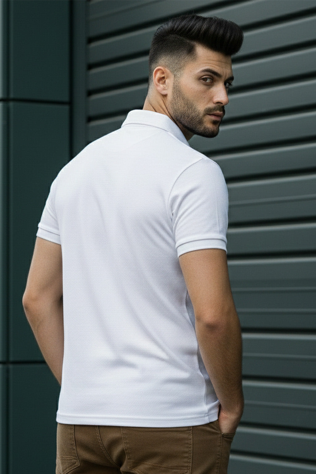 White Interlock Plain Regular Fit Zipper Polo T-shirt
