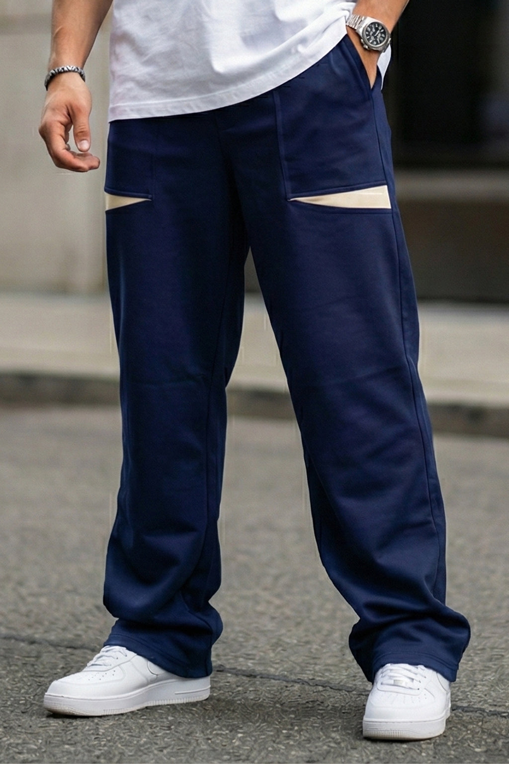 Navy Plain Everyday Loose Fit Knitted Cargo