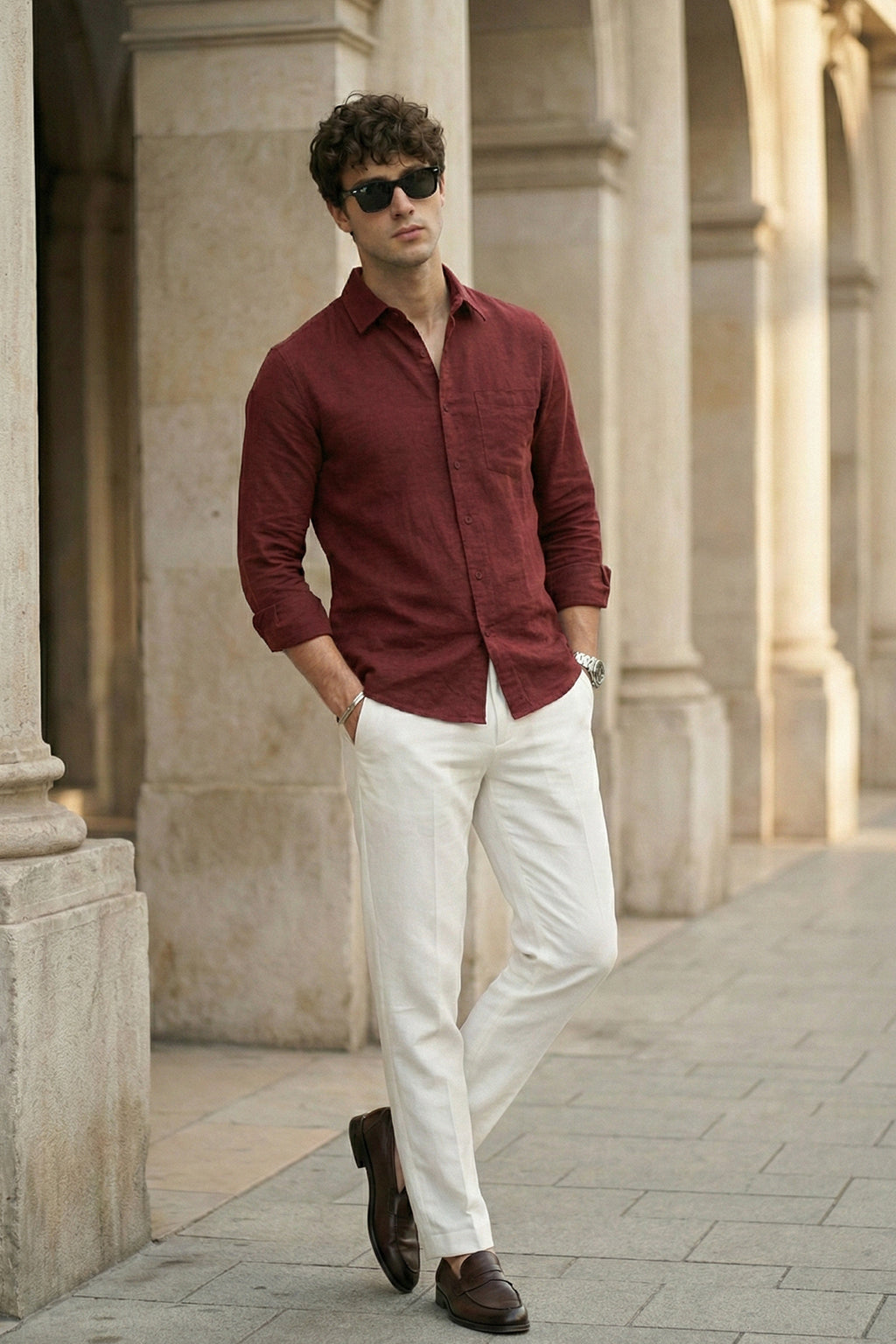 Maroon Plain Regular Fit Single Pocket Full Sleeve Exclusive Shirt