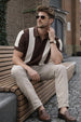 Mono Stripe Brown Flatknit Textured Loose Fit Exclusive Polo T-Shirt