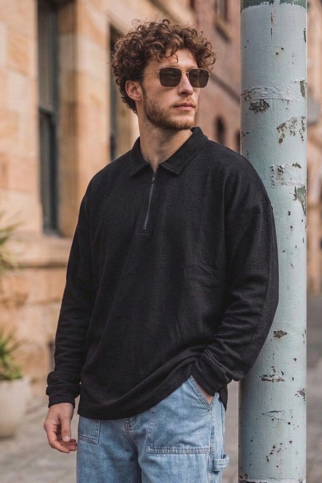 Fortec Plain Black Oversized Full Sleeve Exclusive Polo T-shirt