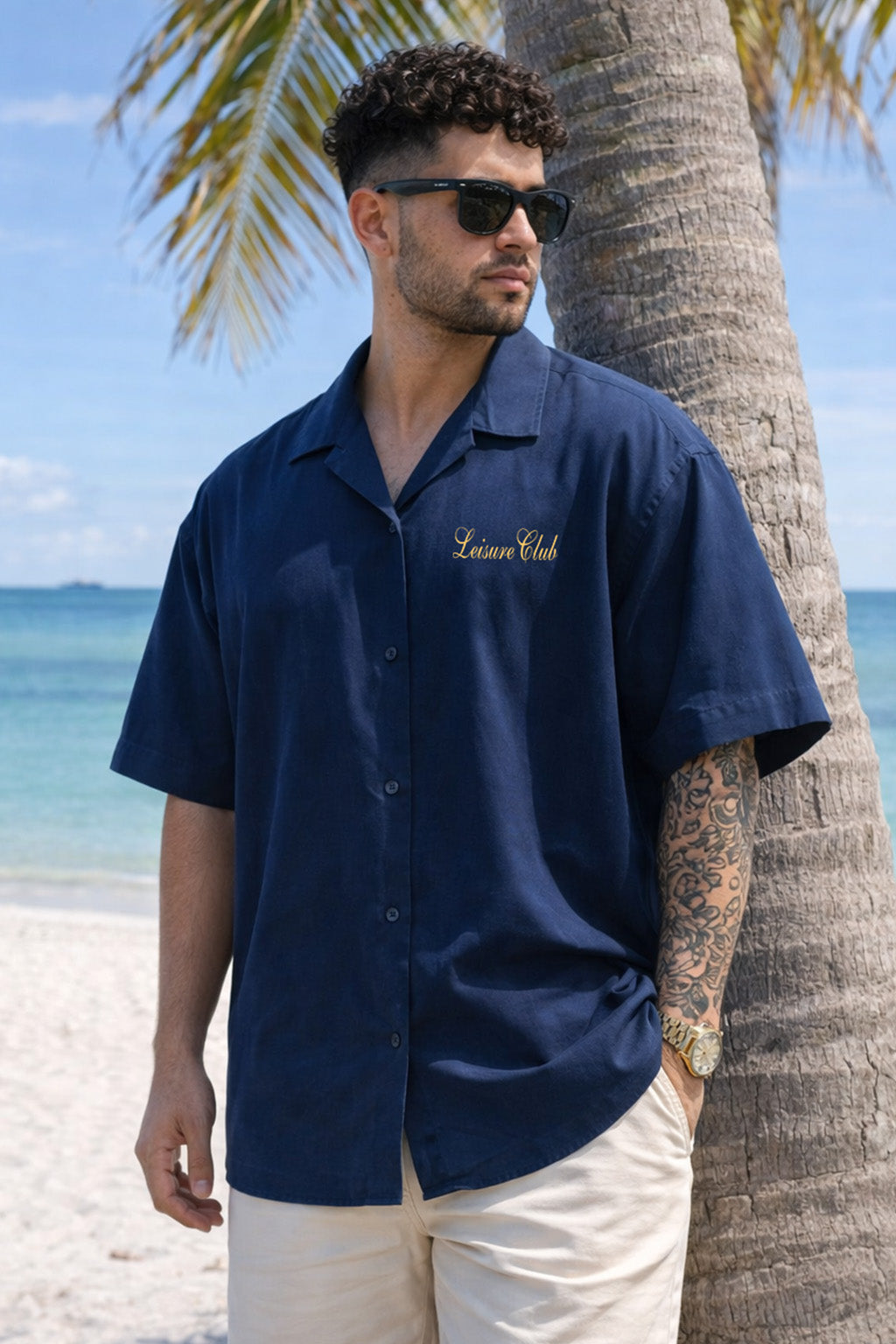 La VIta Navy Oversized Printed Exclusive Shirt