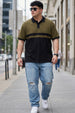 Olive And Black Striped Plus Size Polo T-shirt