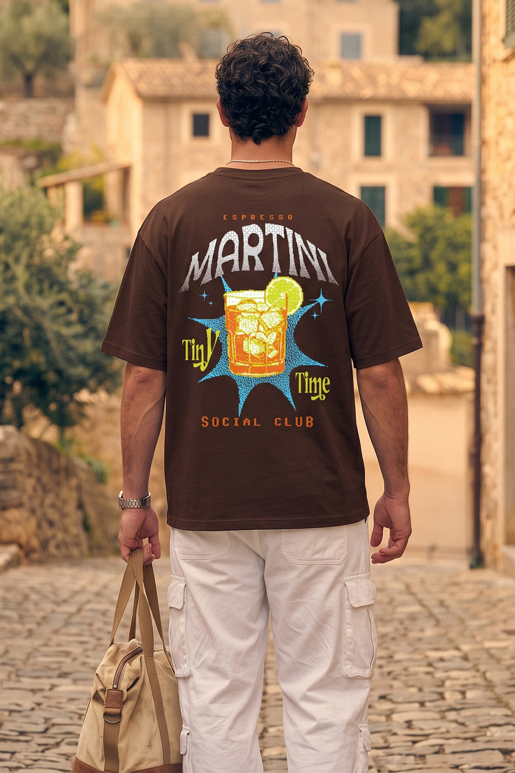 Martini Brown Oversized Printed T-shirt