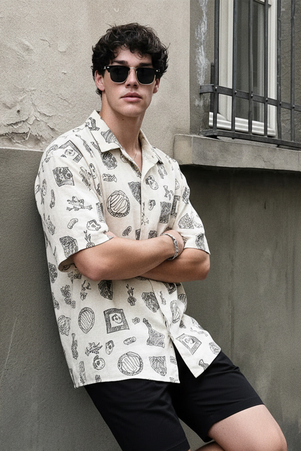 Sketchbook White All Over Printed Oversized Exclusive Shirt