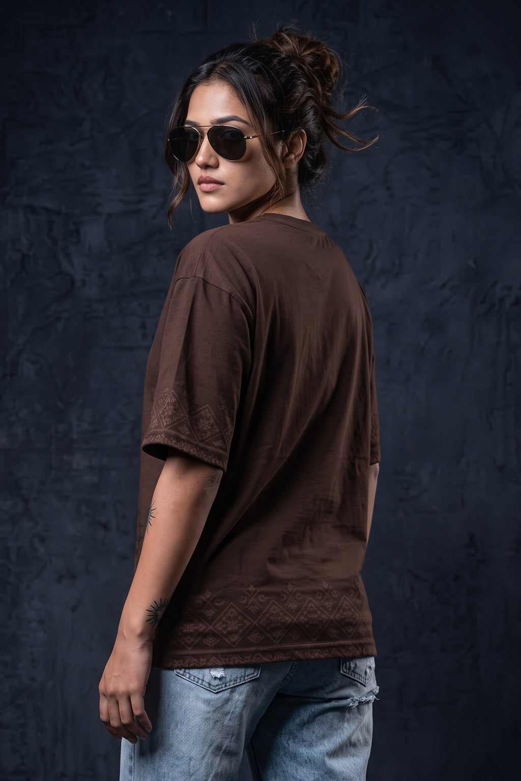 आर्य Brown Puff Printed Exclusive T-shirt Epic Collection For Women