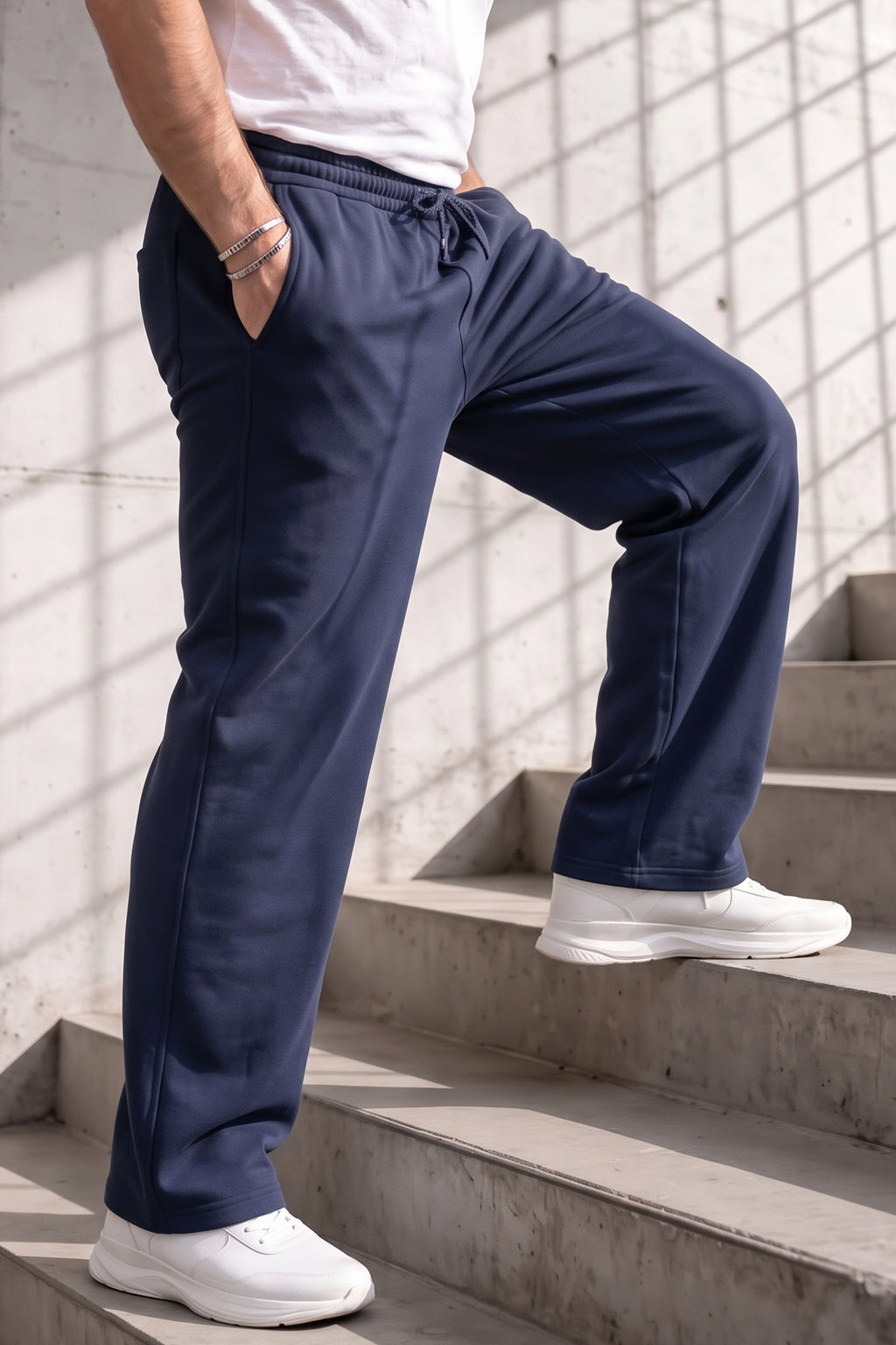 Navy Minimalist Loopknit Loose Fit Streetwear Jogger
