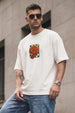 Fire Skull White Oversized Textured T-shirt
