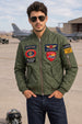 Altitude Olive Green Multi-Patch Detailed Full Sleeve Zip-Up Pilot Jacket