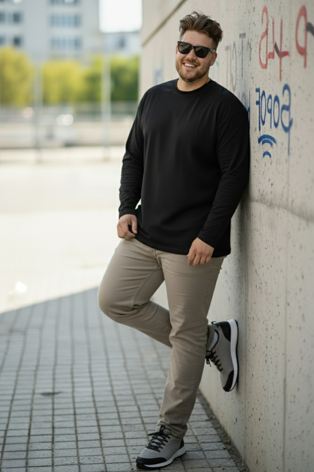 Black Plain Full Sleeve Plus Size T-shirt