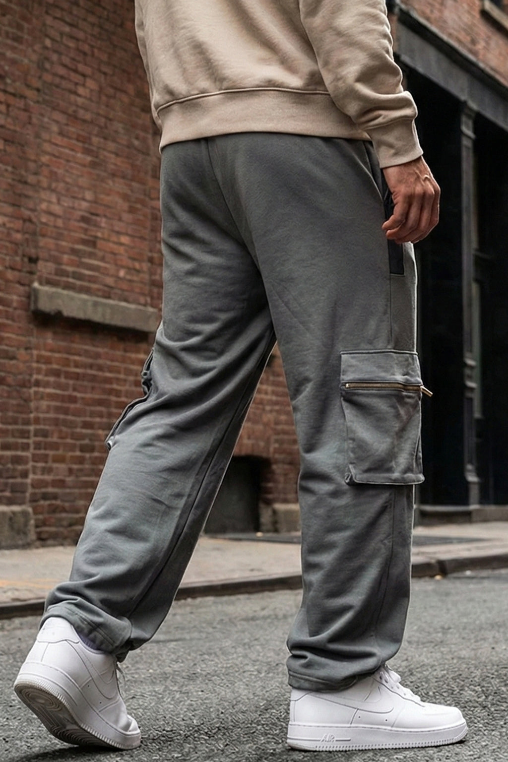 Grey and Black Zipper Detail Knitted Cargo