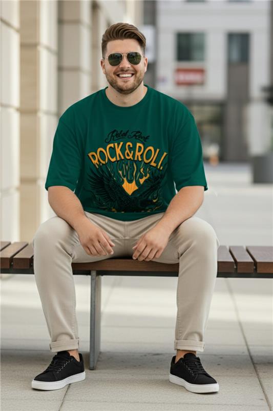 Rock & Roll Green Graphic Printed Plus Size T-shirt