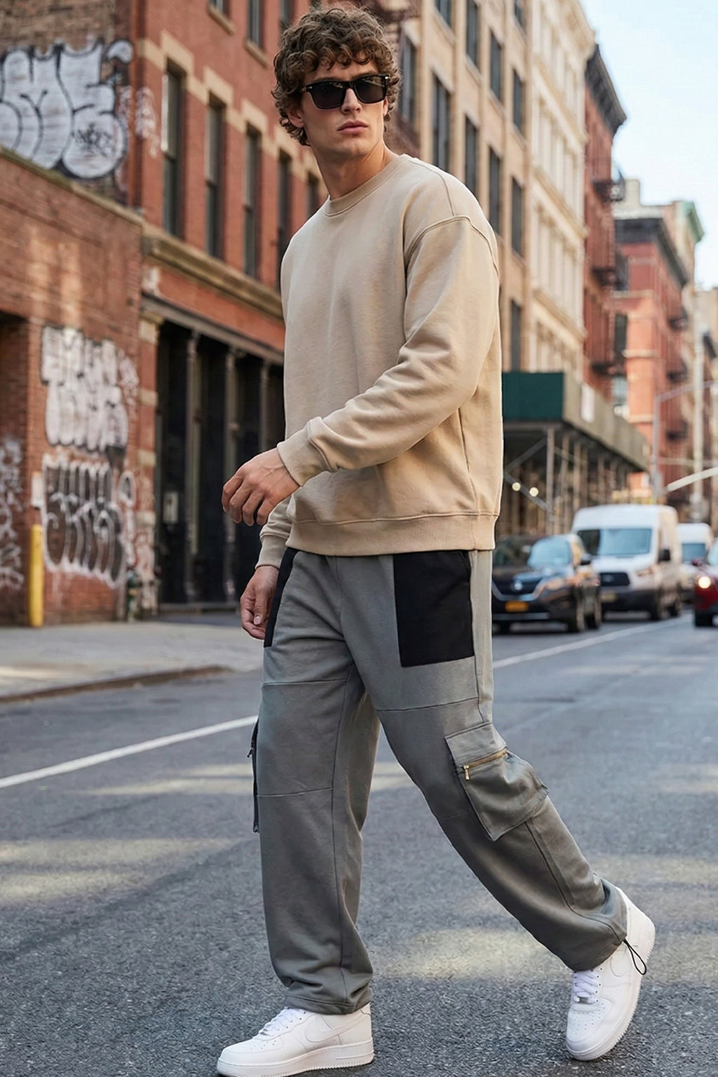 Grey and Black Zipper Detail Knitted Cargo