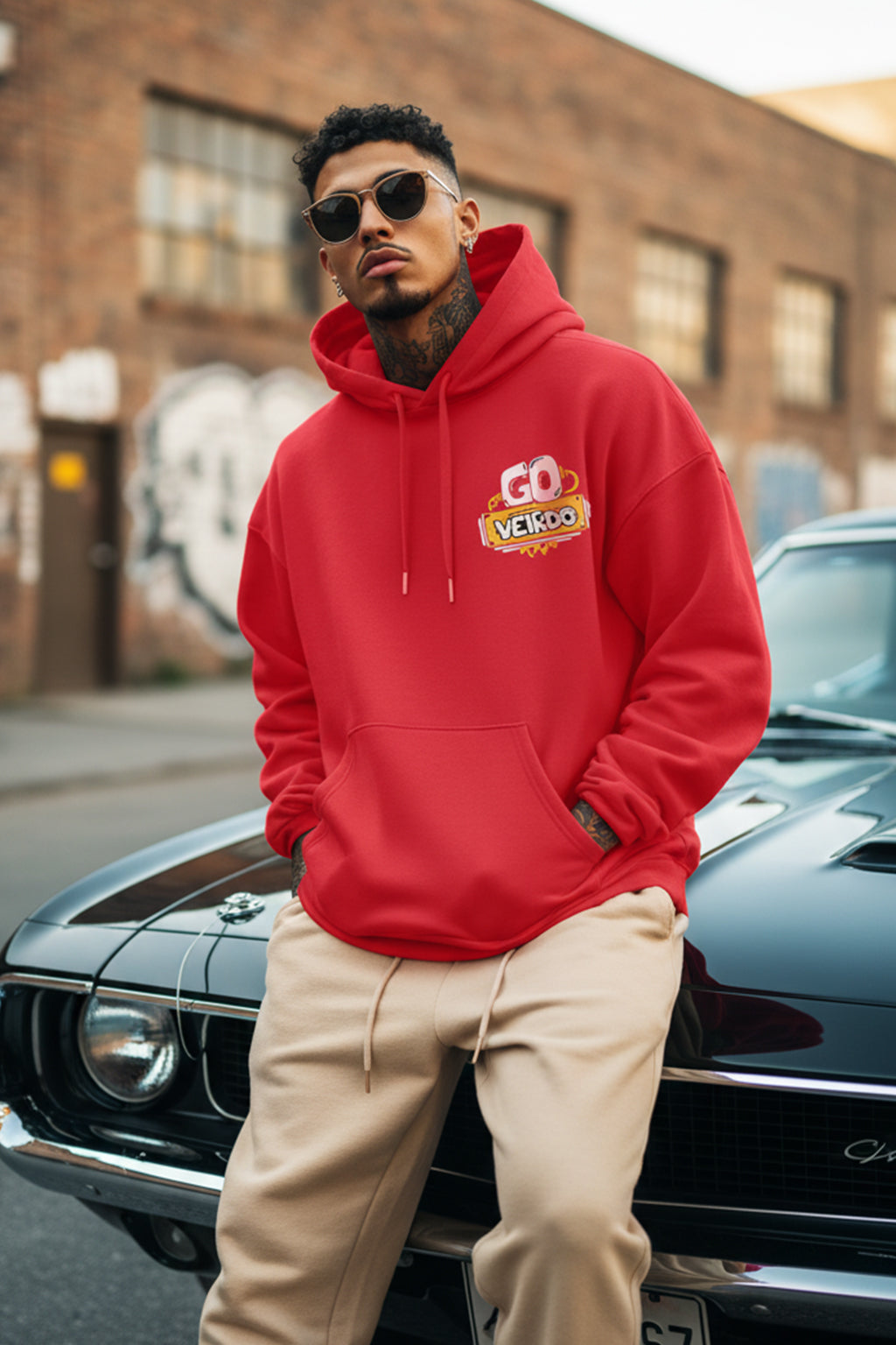 Go Veirdo Magenta Pocket Printed Oversized Hoodie