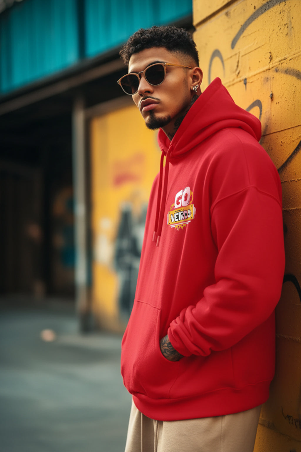 Go Veirdo Magenta Pocket Printed Oversized Hoodie