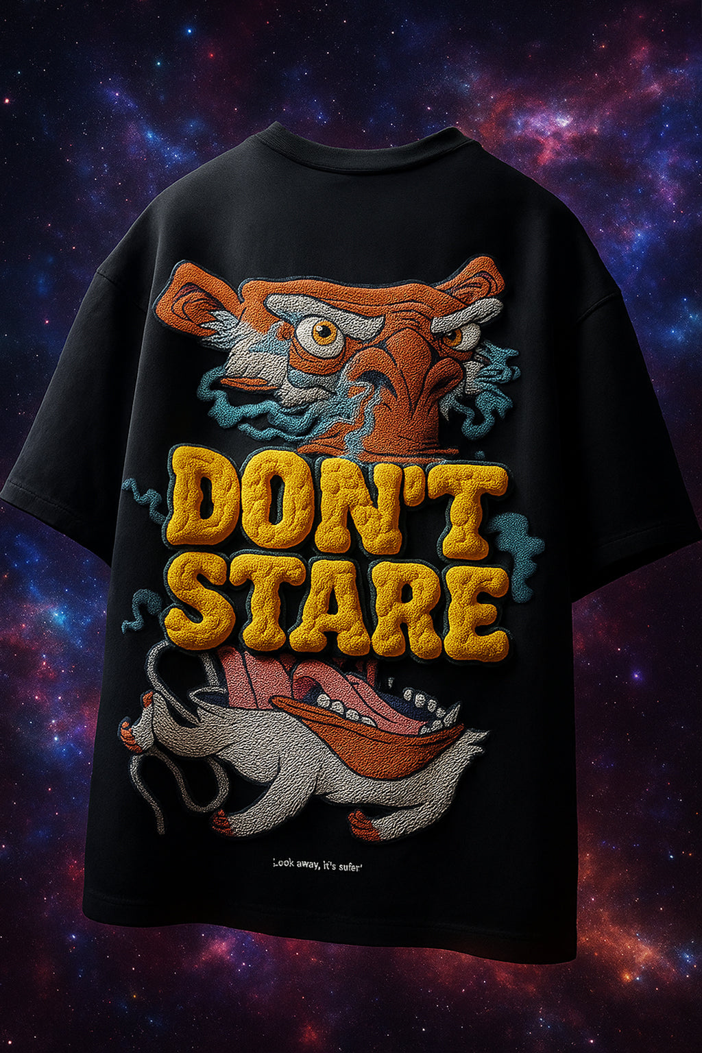 Don't Stare Black Oversized Puff Printed Exclusive T-shirt