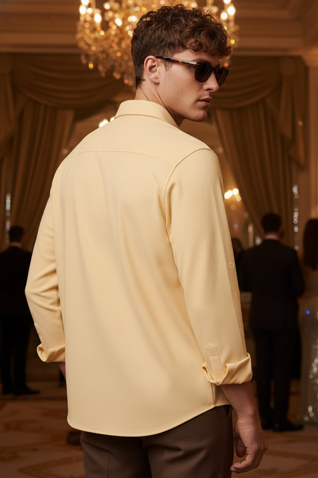 Beige Plain Relaxed Fit Full Sleeve Dual Pocket Utility Exclusive Shirt