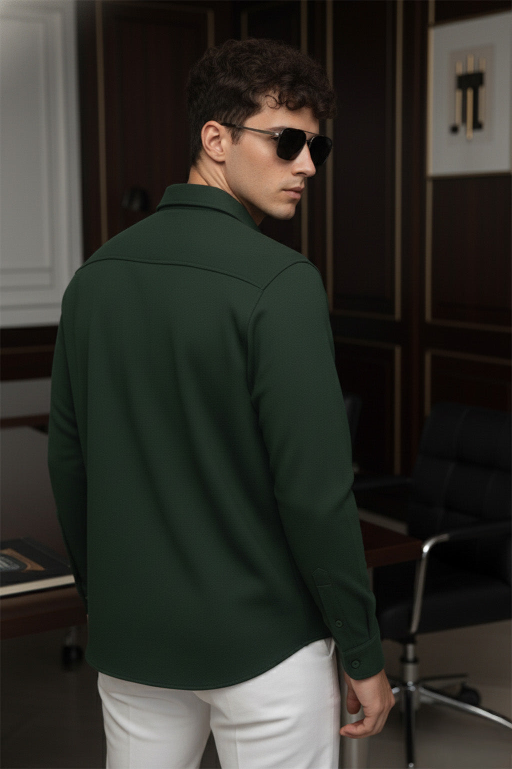 Green Plain Regular Fit Single Pocket Full Sleeve Exclusive Shirt