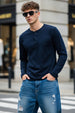Henley Navy Solid T-shirt