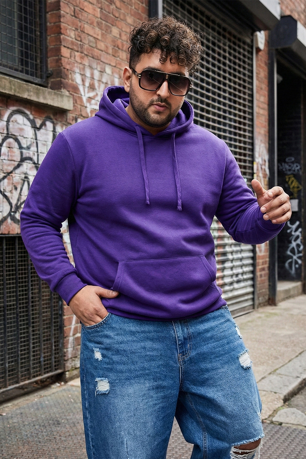 Purple Plain Plus Size Hoodie