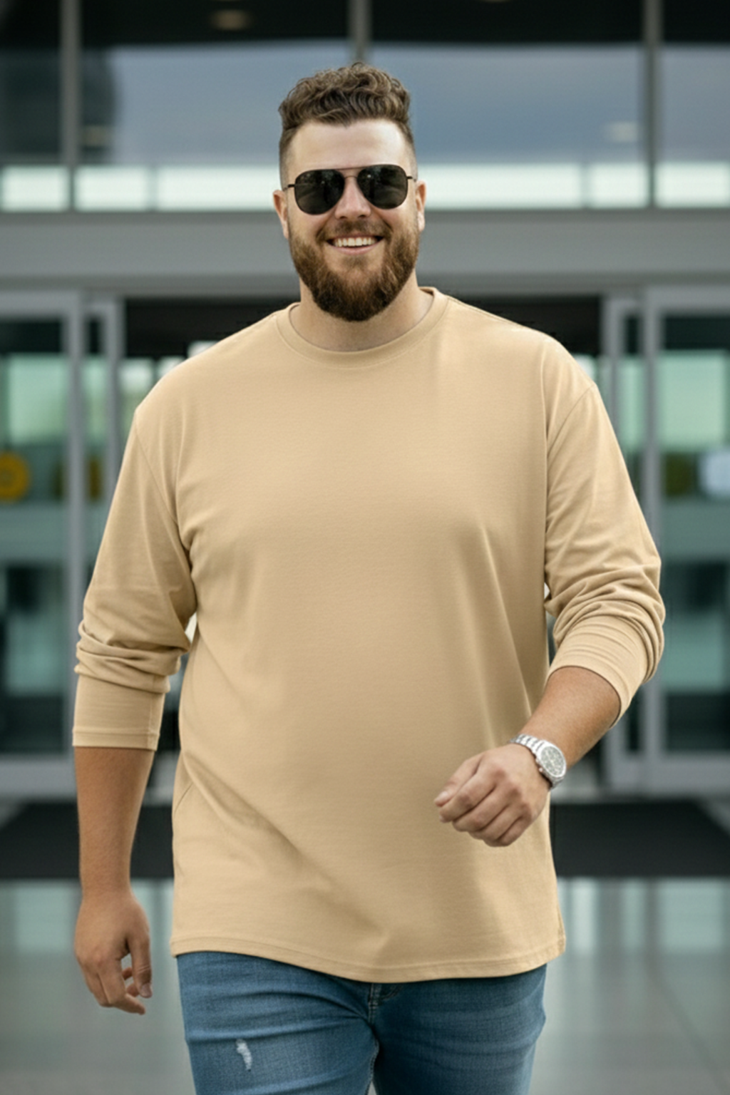 Swan White Plain Full Sleeve Plus Size T-shirt