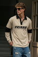 Veirdo Beige & Black Oversized Full Sleeve Exclusive Polo T-shirt