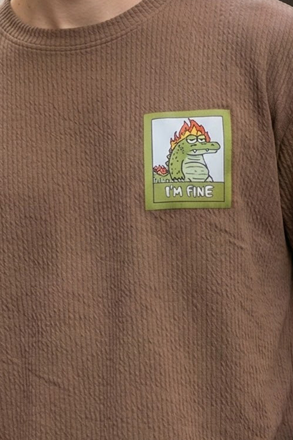 I'm Fine Brown Oversized Textured Exclusive T-shirt