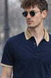 Navy Pique White Stripe Collar Regular Fit Tipping Polo T-shirt