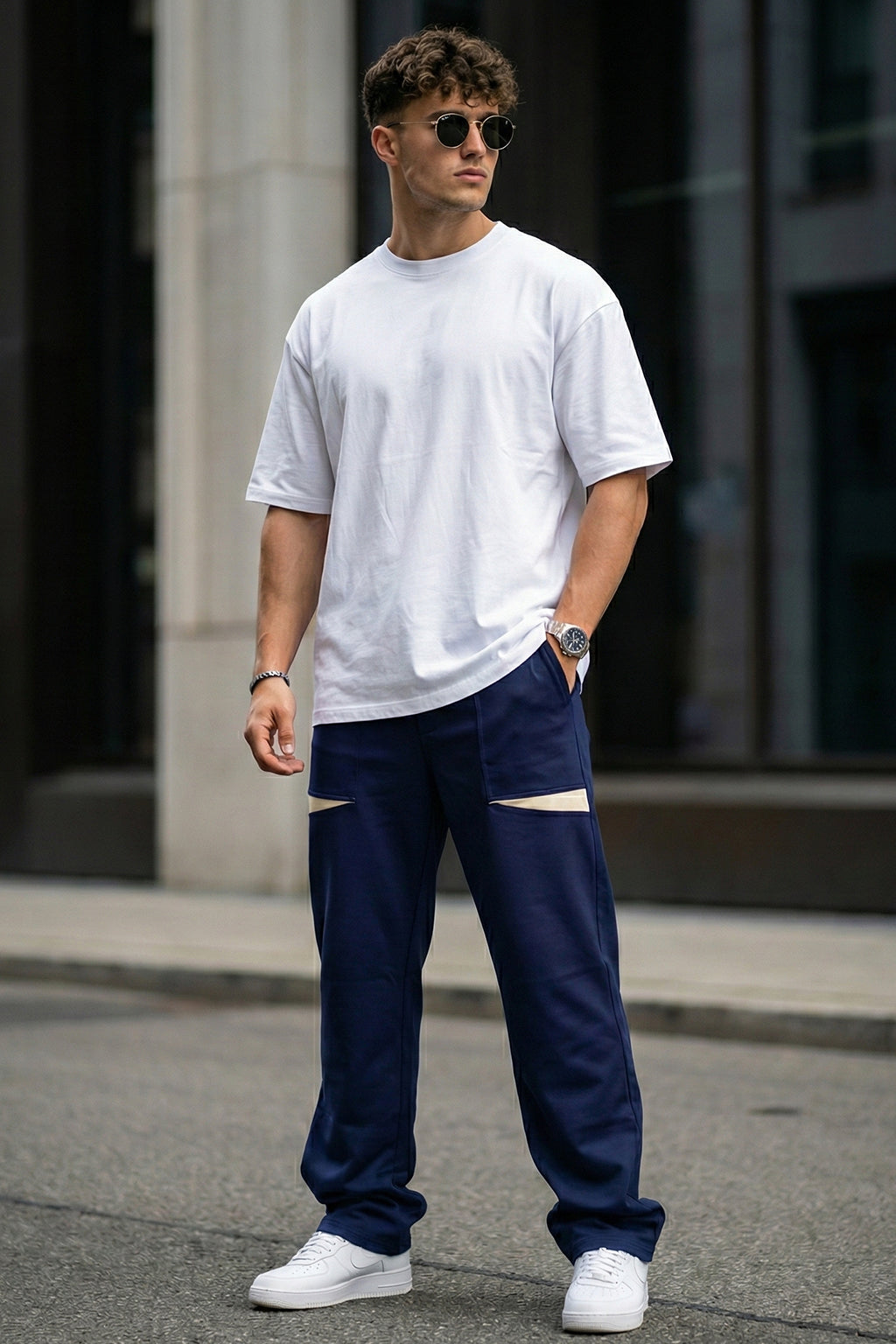 Navy Plain Everyday Loose Fit Knitted Cargo